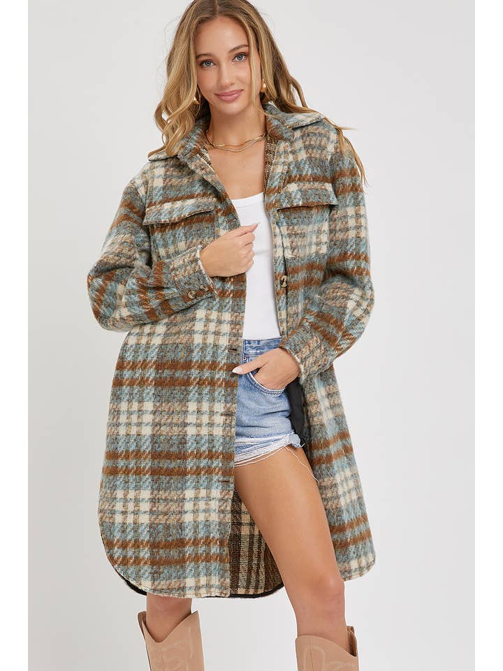 Sweet Lovely by Jen – wholesale Shirt Jacket/Shacket - Women’s – SW1571 PLAID COAT/SHACKET
