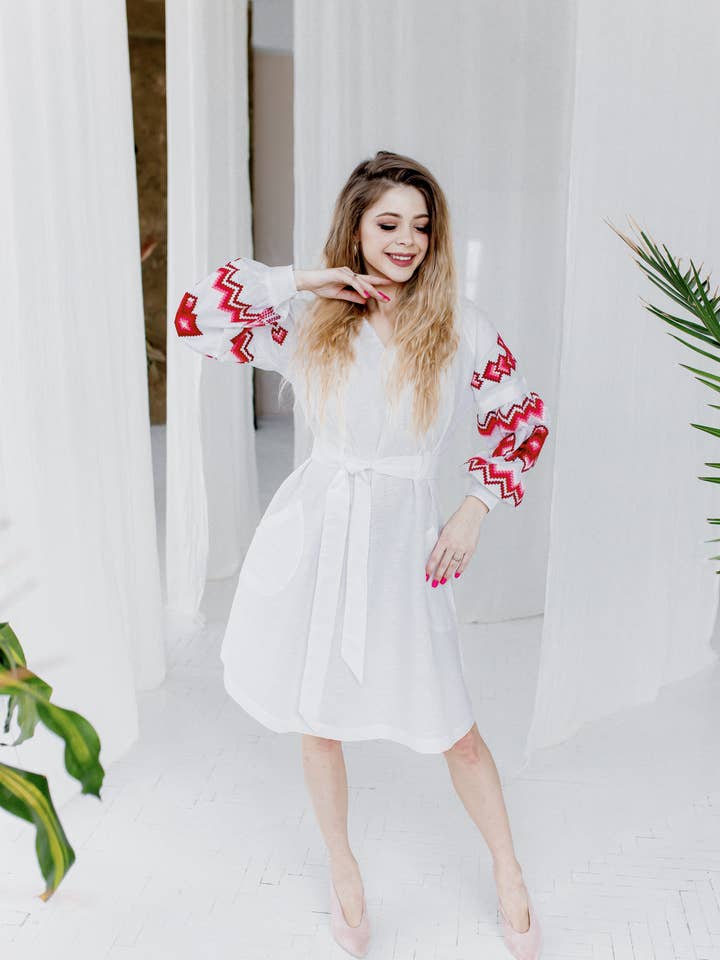 Christina White & Red Embroidered Dress for wholesale by Galychanka