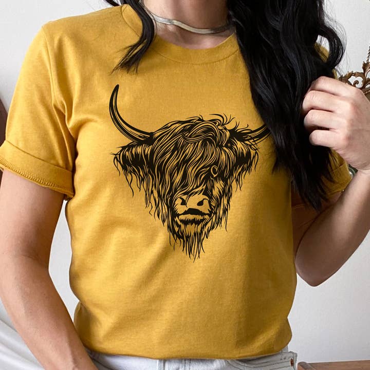 Kissed Apparel - Vente T-shirt sérigraphié – femme - Highland Cow, rustique, chic, ferme robuste, t-shirt Country Western4