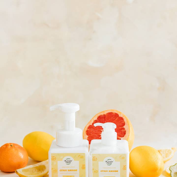Ensemble de savon moussant pour les mains et de lotion pour le corps Citrus Sunshine Spring pour la vente par The Scented Market