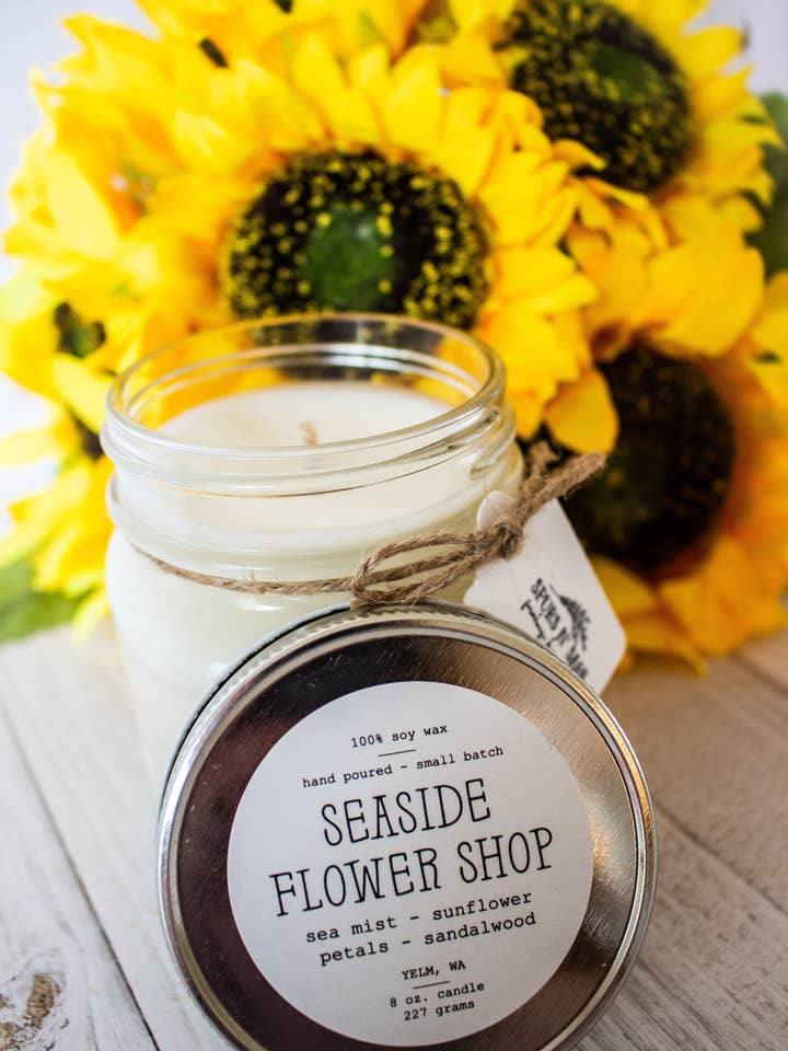 Seaside Flower Shop- Mason Jar Candle for wholesale by Spurs N' Sage
