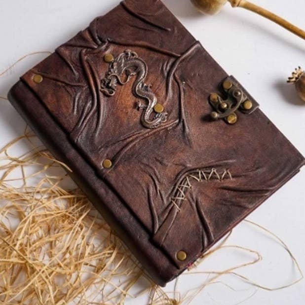 ML Marcaleather - Wholesale Journal/Diary - Dragon icon Bull Leather Diary Journal Notebook Dark Brown