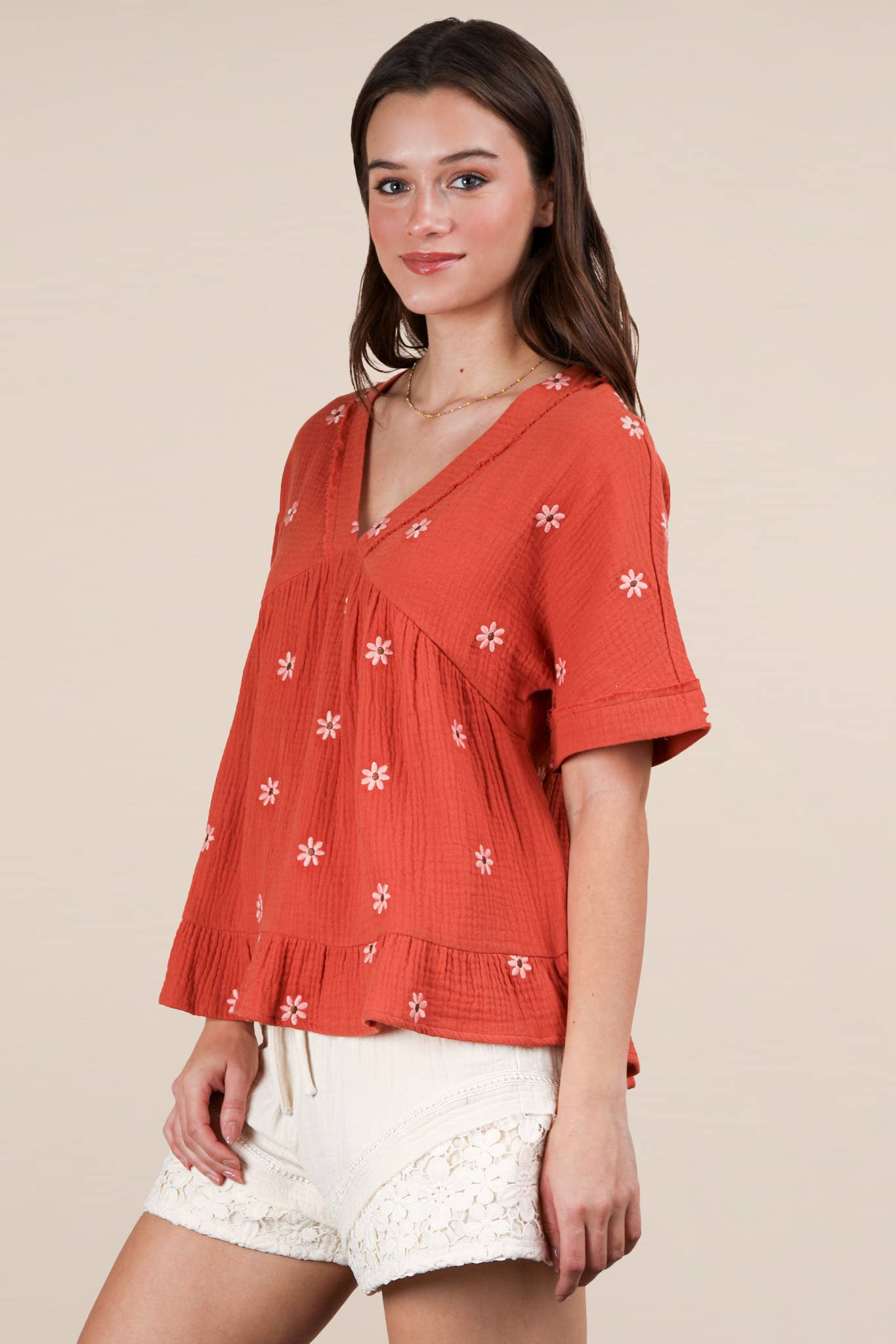 VERY J - Wholesale Blouse - Women's - NT12065-Flower Embroidered Woven Blouse Top12