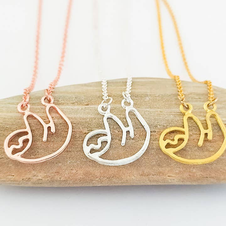 Kid's Sloth Necklace, Available in Gold, Silver & Rose Gold for wholesale by Piccadilly Pendants