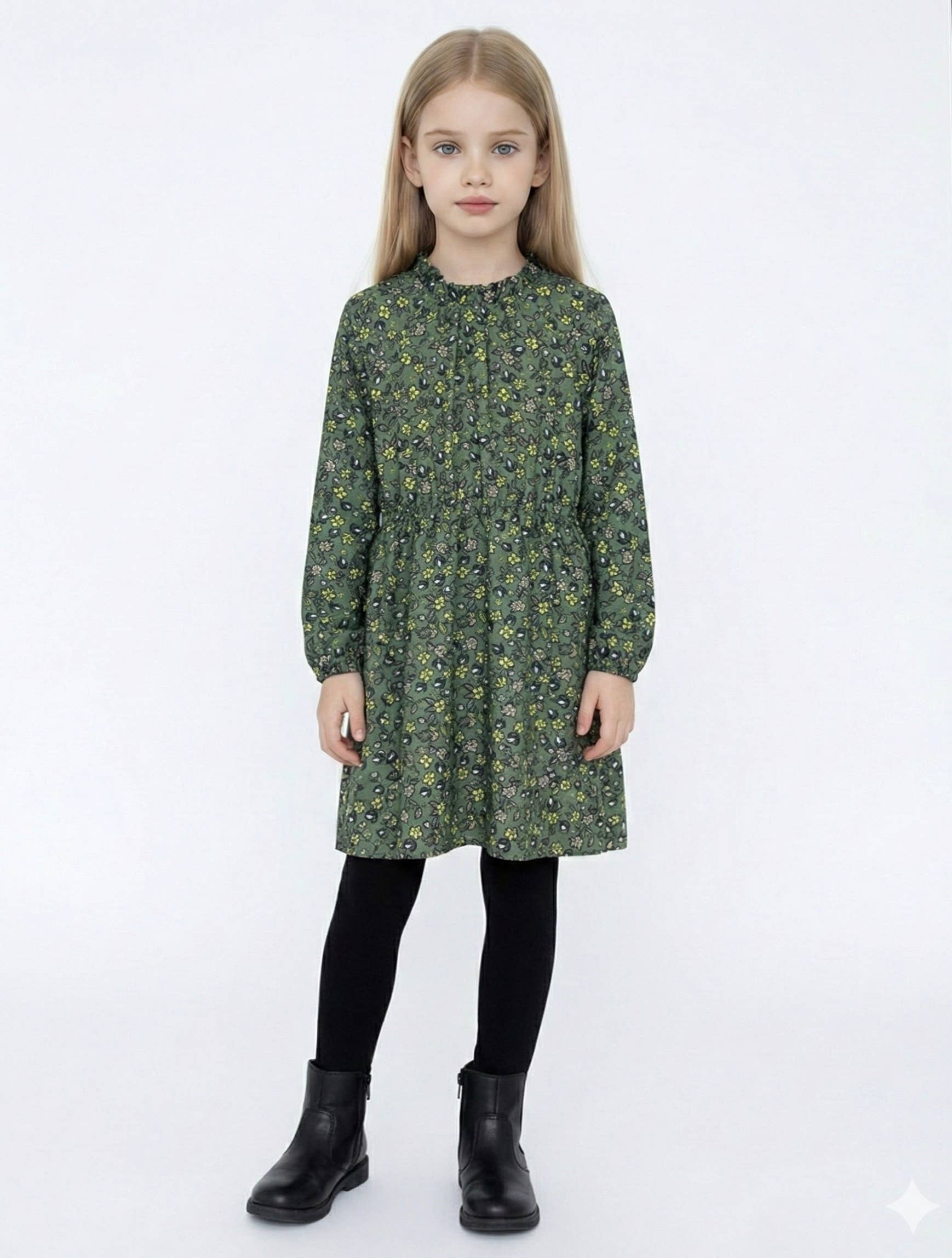 MINI MIGNON PARIS - Wholesale Dress - Kids - Girl's floral fitted waist dress with long sleeves2