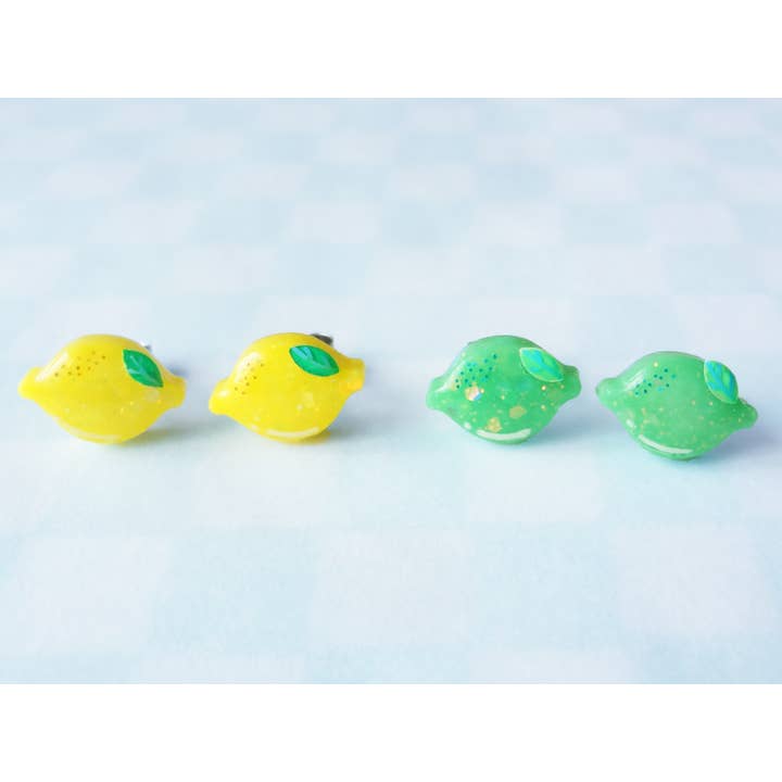 Resin Little Citrus Glitter Earrings - Lemon or Lime for wholesale by fancypop