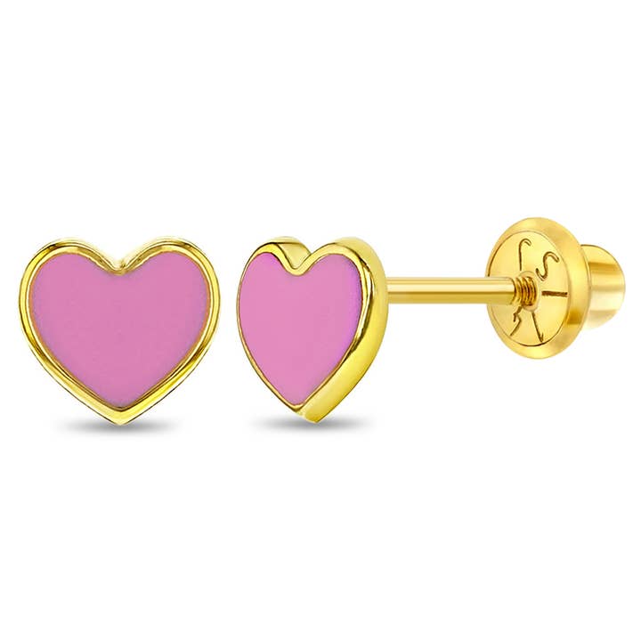 14k Gold Pink Heart Baby / Toddler / Kids Earrings for wholesale by In Season Jewelry