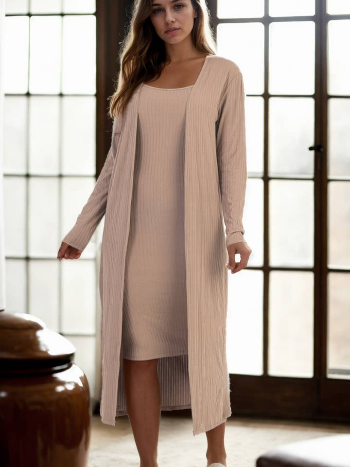 CAPELLA APPAREL - Wholesale Dress - Women's - Ribbed Cardigan & Cami Midi Bodycon Dress