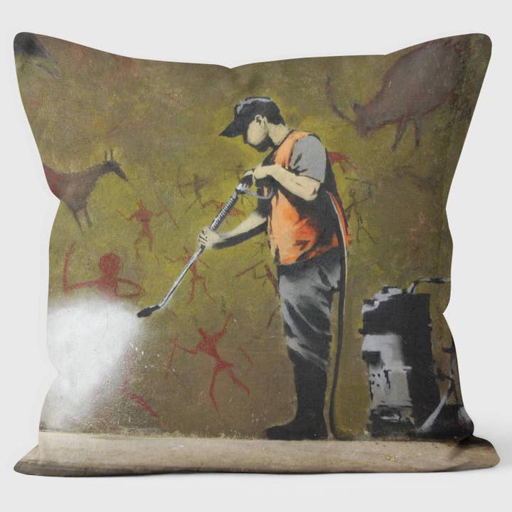 Street Cleaner - Banksy Inspired - Graffiti Art Cushion for wholesale by ART CUSHIONS