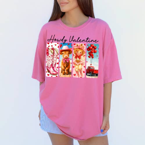 T-shirt graphique Howdy Valentine Comfort Color pour la vente par Classy Crafts Wholesale
