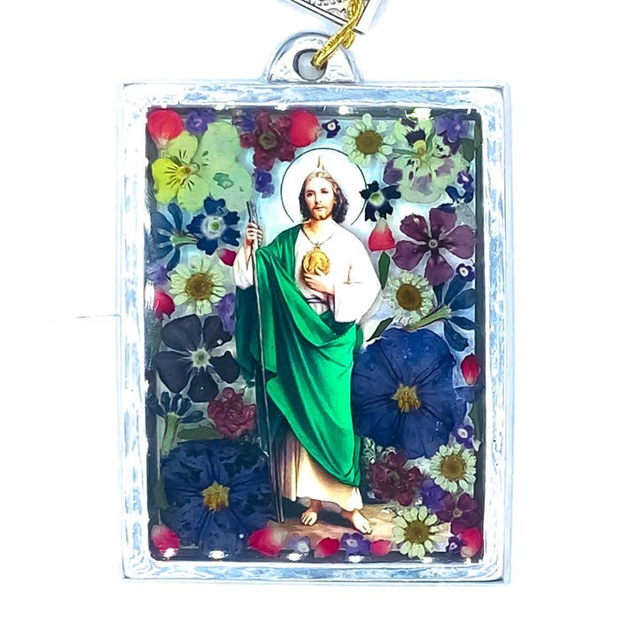 Cornice da parete St Jude con fiori pressati 12,7 x 8,2 cm per la vendita all'ingrosso da parte di Guadalupe Gifts