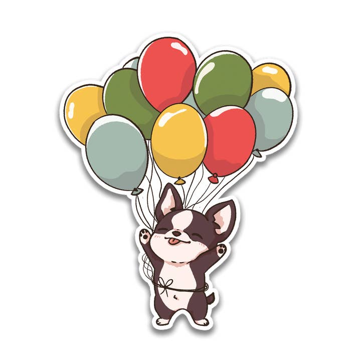 Boston Terrier Balloon Ride klistermärke för wholesale av Stick With Finn