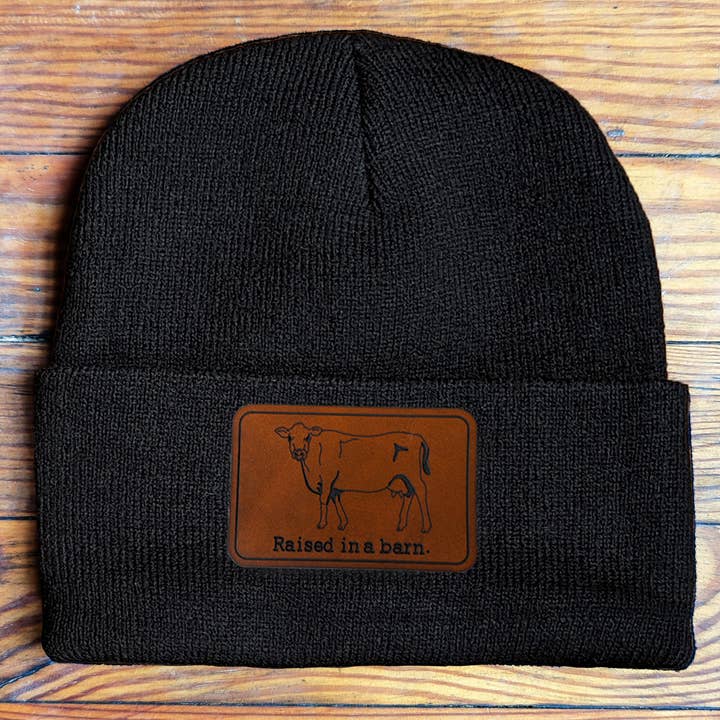 Barefoot Baby - Wholesale Beanie - Women's - Raised in a Barn Farm Cow ADULT Beanie Winter Hat Toboggan