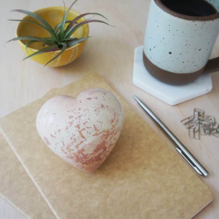 Venture Imports LLC - Wholesale Paper Weight - Large Heart Paperweight, Natural Stone
