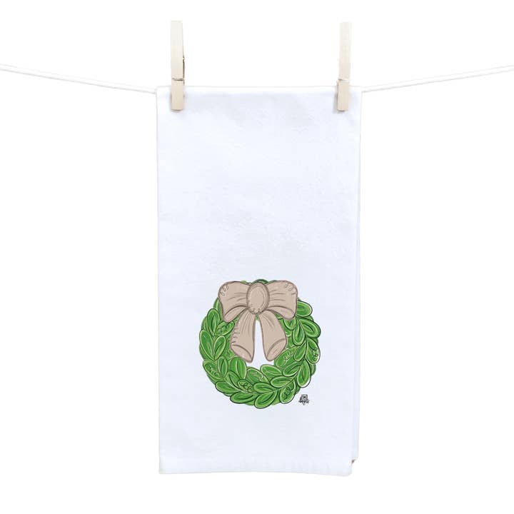 Wreath Bow Tea Towel for wholesale by DK Designs Georgia
