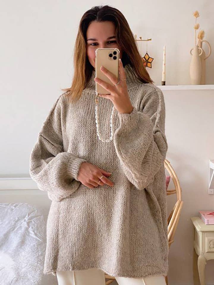 Semi-High Neck Knit Sweater for wholesale by Aria Romance