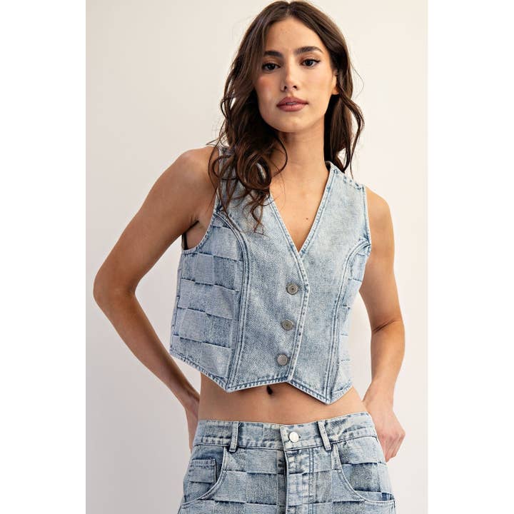 Denim Checker Vest para venta al por mayor de STYLE USA