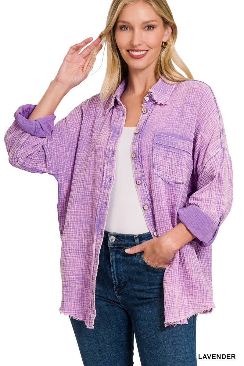 Vanilla Monkey - Wholesale Button Down Shirt - Women's - Washed Double Gauze Button Down Shirt4