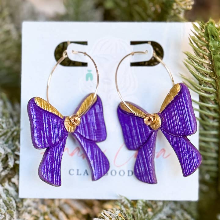 Anam Cara Clay Goods - Wholesale Dangle Earrings - Sparkle Bow Hoops-Polymer Clay Earrings7