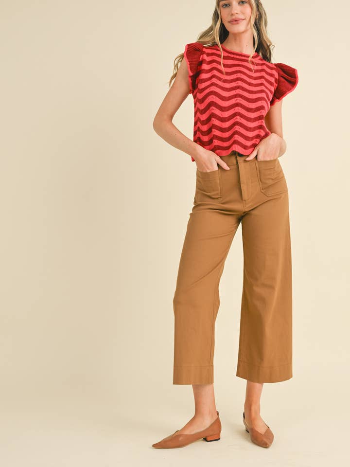 &MERCI - Wholesale Knit Sweater - Women's - WAVY STRIPES FLUTTER SLEEVE SWEATER TOP MSW1050968