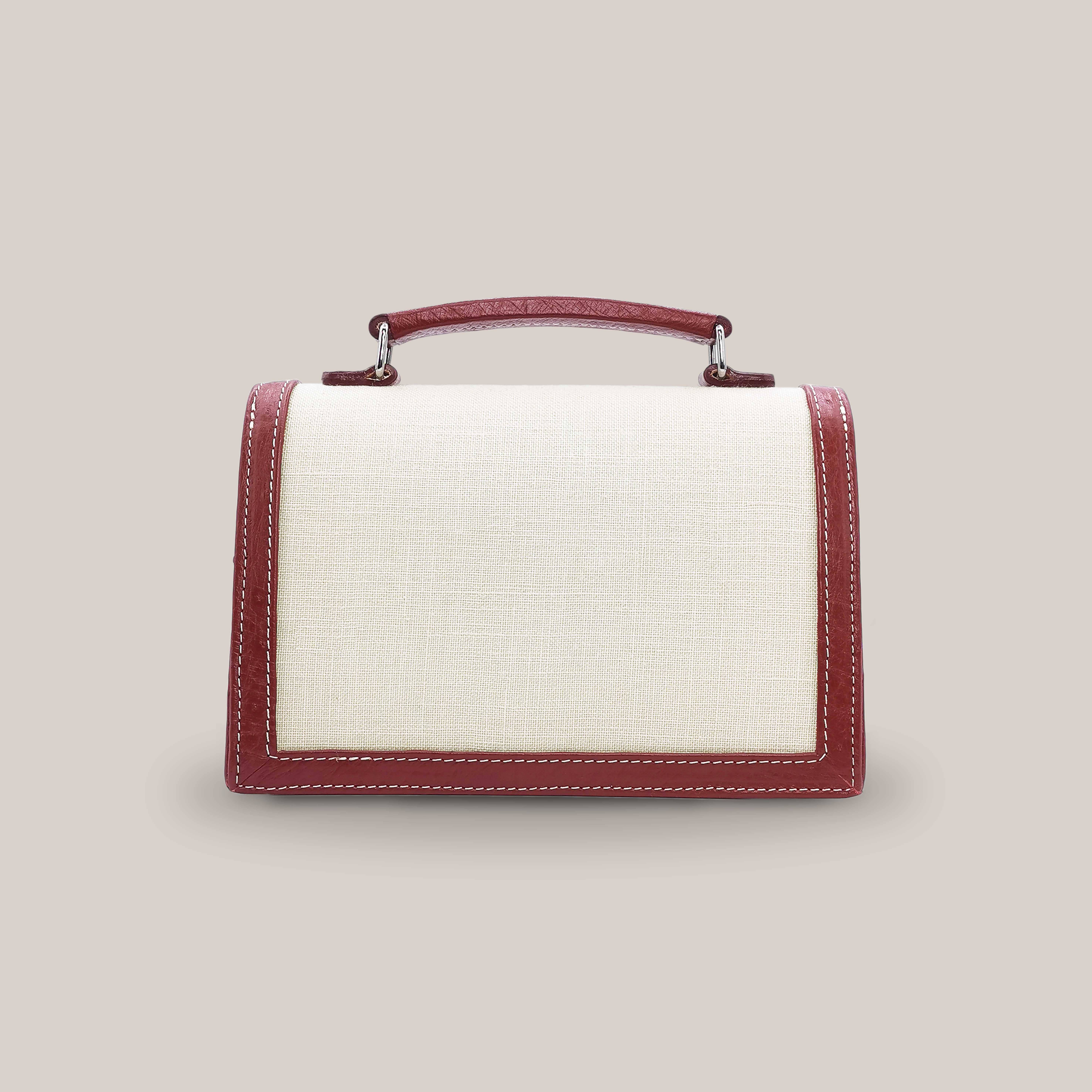 bordeaux Alca Burgundy Ostrich Leather And Linen Flap Bag for wholesale on Faire5