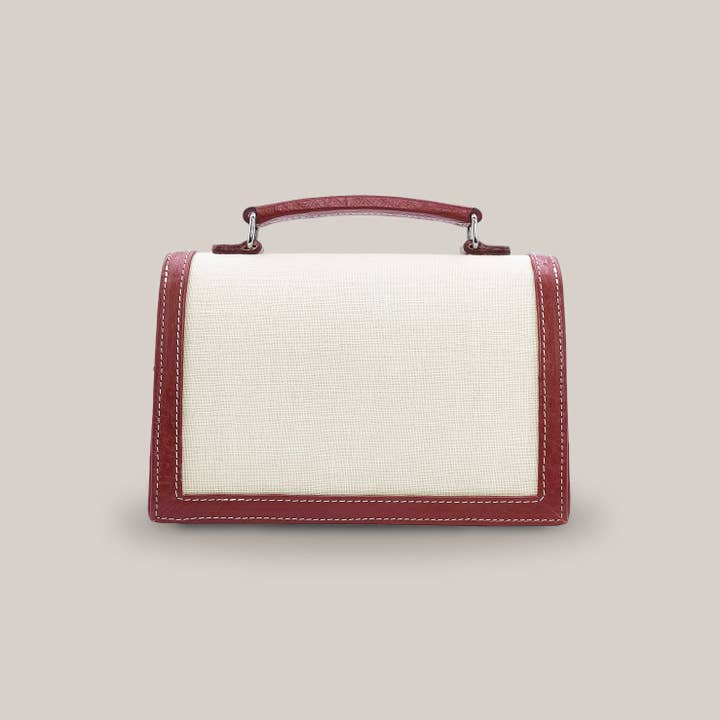 bordeaux Alca Burgundy Ostrich Leather And Linen Flap Bag for wholesale on Faire5