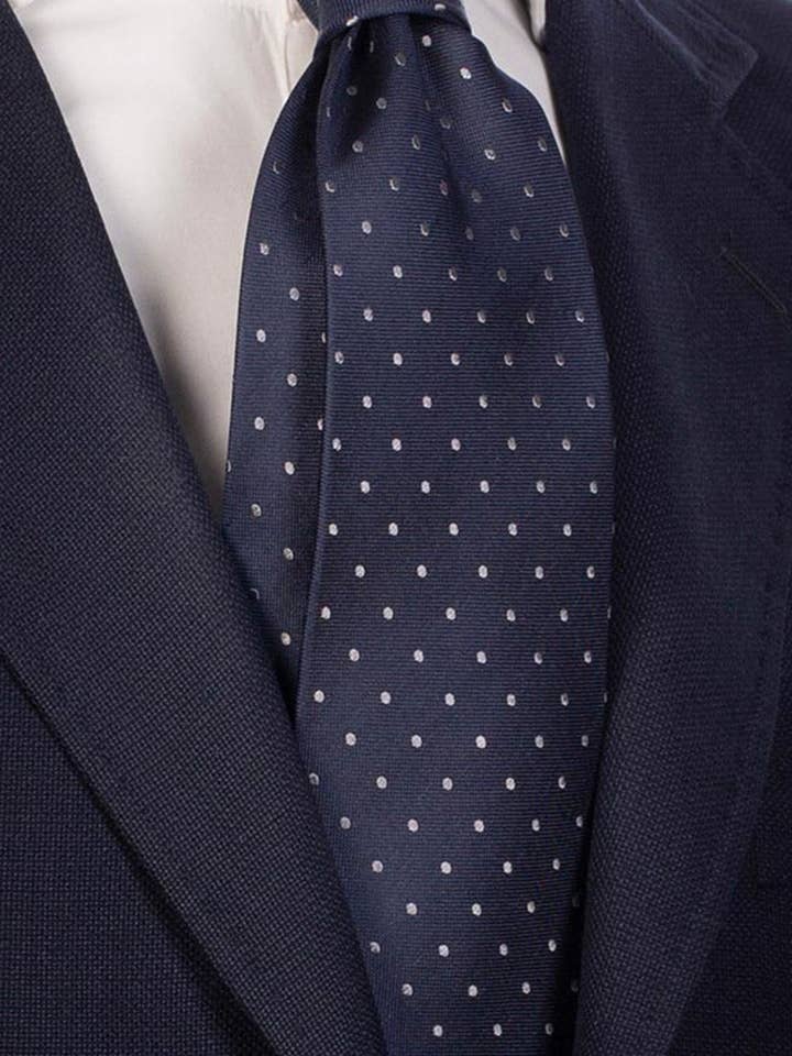 Gravata de Cerimónia de Seda Azul com Bolinhas Cinza Claro CY2383 por atacado de Graffeo Cravatte