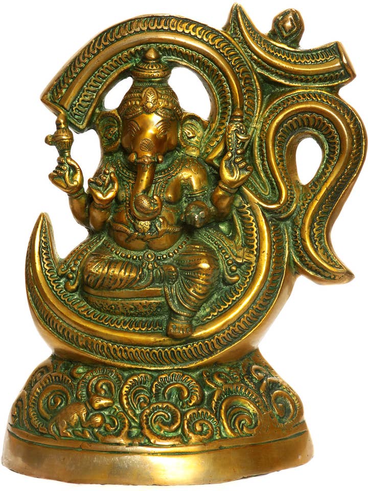 15" Tryakshara Ganapati In Brass | Handmade | Made In India for wholesale by Exotic India Art