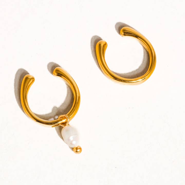 Talon 18K Gold Non-Tarnish Pearl Hoop Ear Cuff for wholesale on Faire1