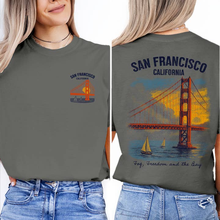 Textile Graphix – wholesale Screen printed t-shirt – Women′s – San Francisco T-Shirt | Golden Gate Bridge California Tee | Bay Area Travel Souvenir | Vintage Sailing Graphic Shirt4