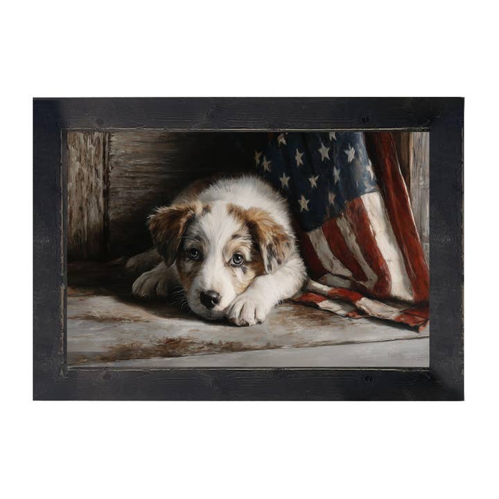White and Brown Dog Resting near Flag - Horizontal Frame for wholesale by ginger blue