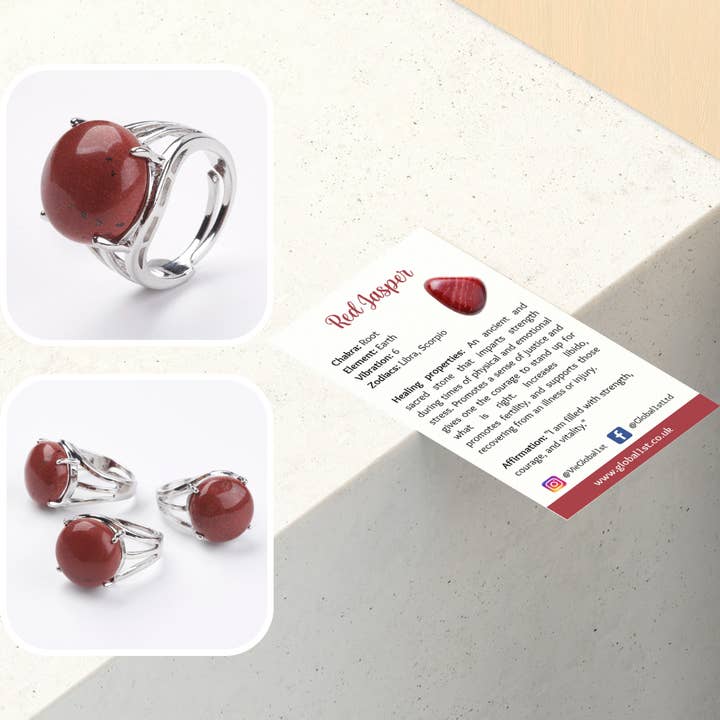 VIE - Wholesale Cocktail/Statement Ring - Adjustable Silver-Plated Ring, with Large Circular Gemstone64