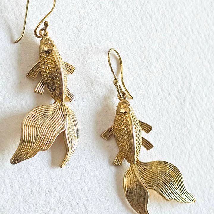 Bisjoux - Wholesale Dangle Earrings - Brass Koi fish design hanging earrings handmade 2