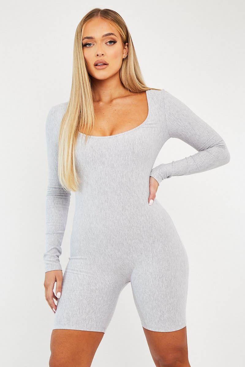 Gris Unitard gris à manches longues et encolure dégagée - Esme en vente sur Faire3