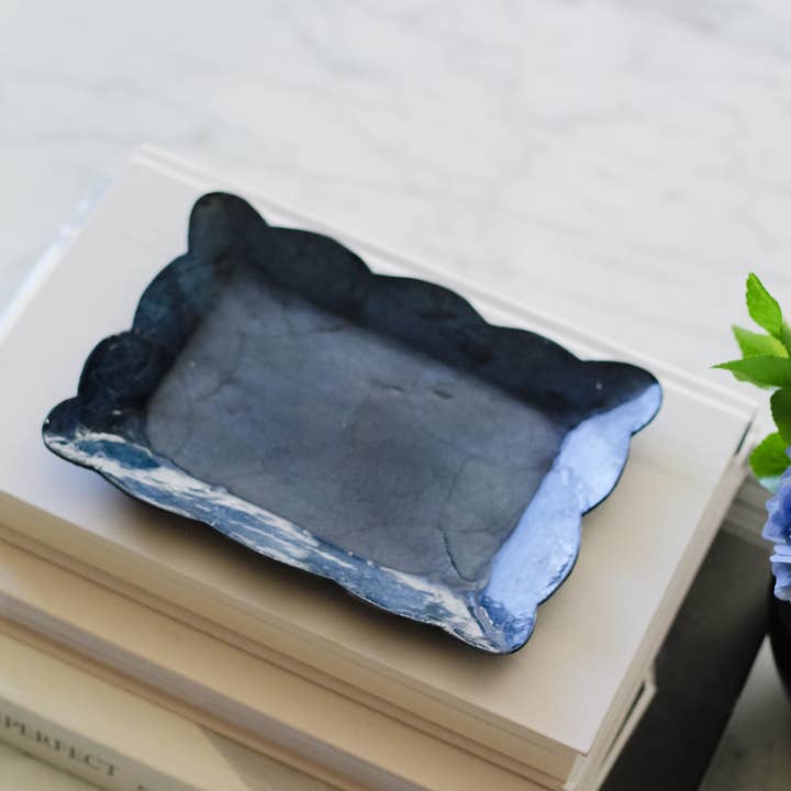 Capiz Mini Rectangular Tray w/Scalloped Edge (Blue) for wholesale by Dekorasyon Gifts Decor