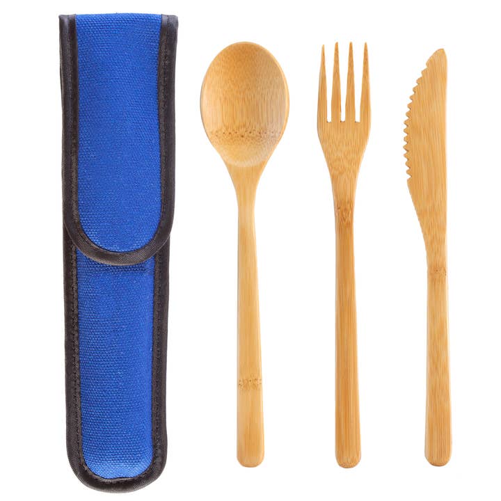 Reusable Bamboo Take-Along Utensil Set, Blue for wholesale by Totally Bamboo