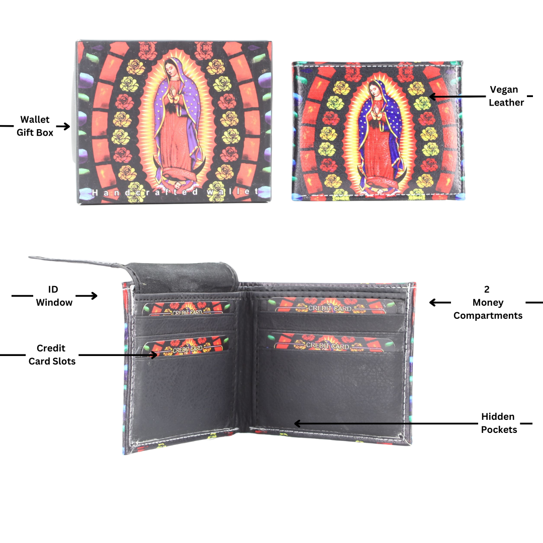 Leather Impressions Inc - Wholesale Wallet - Women's - Lady Guadalupe Roses Vegan Leather Bifold with Gift Box2