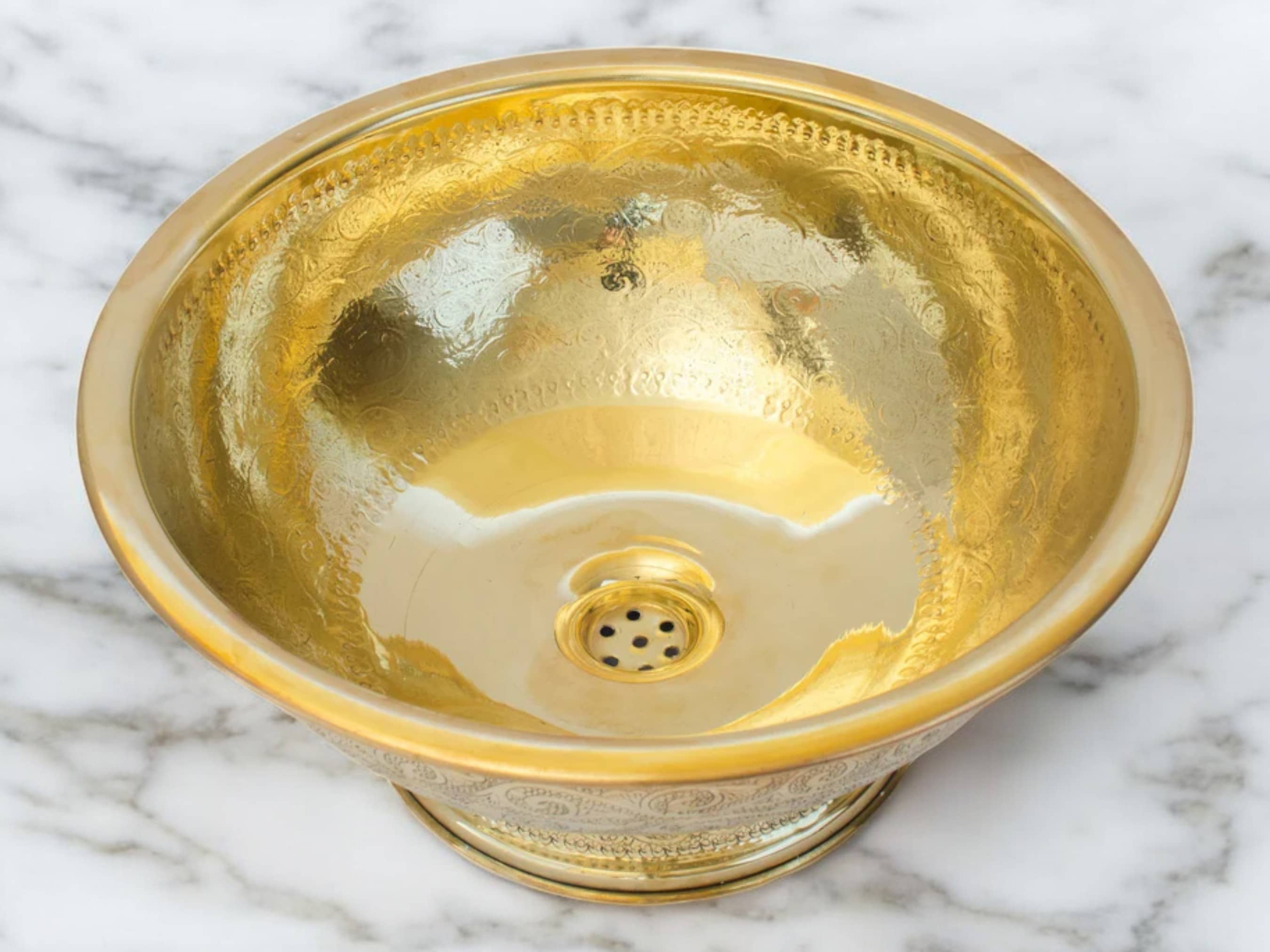 Moroccantastics - Wholesale Sink Strainer/Stopper - Antique Brass Bowl Vessel Sink – Hand-Engraved in Marrakech2