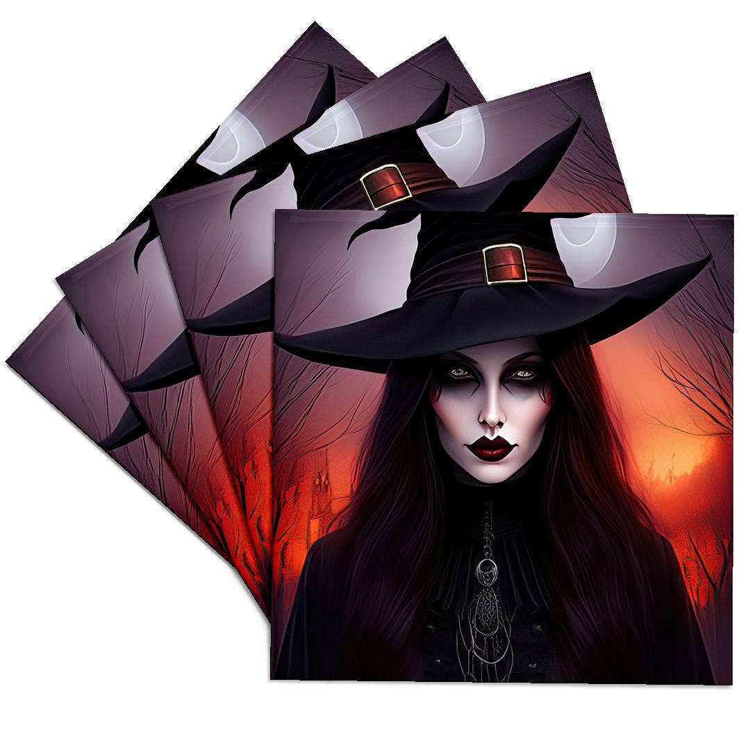 3dRose - Wholesale Coasters - 3dRose, Dark Fantasy Witch Lady, Red Light, Moon, Forest. Halloween Theme, Coaster0