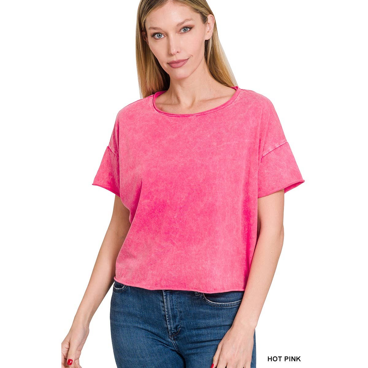 Apolline – Großhandel T-Shirt – Damen – Apolline Acid Wash Crop-Top mit kurzen Ärmeln und rohen Kanten9