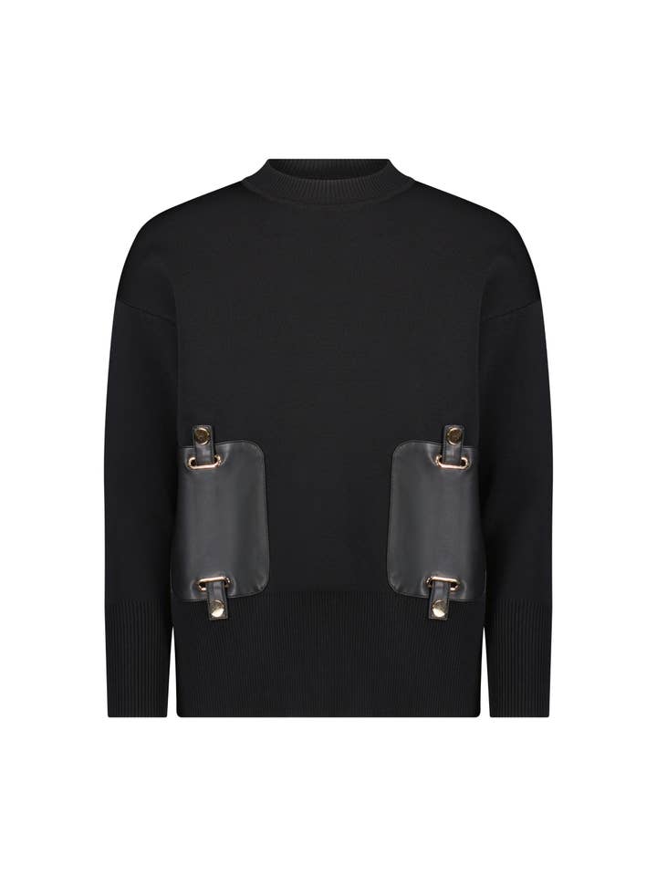 Aurora Leather Pocket Sweater for wholesale by Aleeza Paris