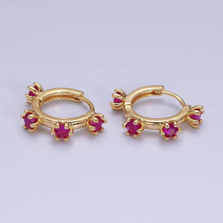 Guldfyllda 15,5 mm Fuchsia CZ prickade konturer Huggie örhängen för wholesale av Aim Eternal