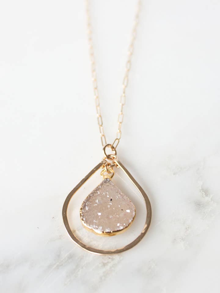 Della Druzy Teardrop Necklace for wholesale by Pure Indigo Design