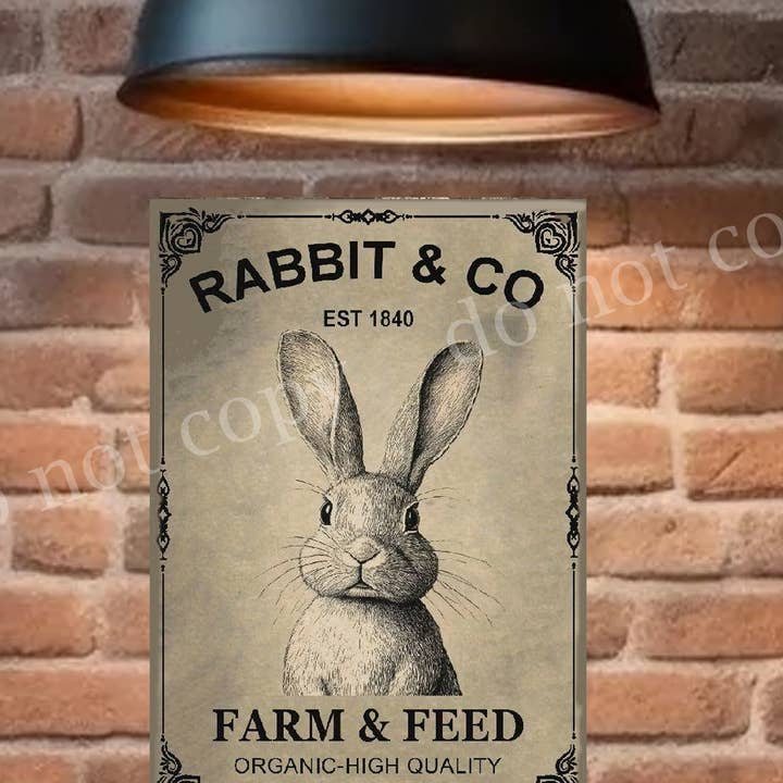 Rabbit & Co Farm Feed Advertising Metal Sign for wholesale by Bad Bunny Designs