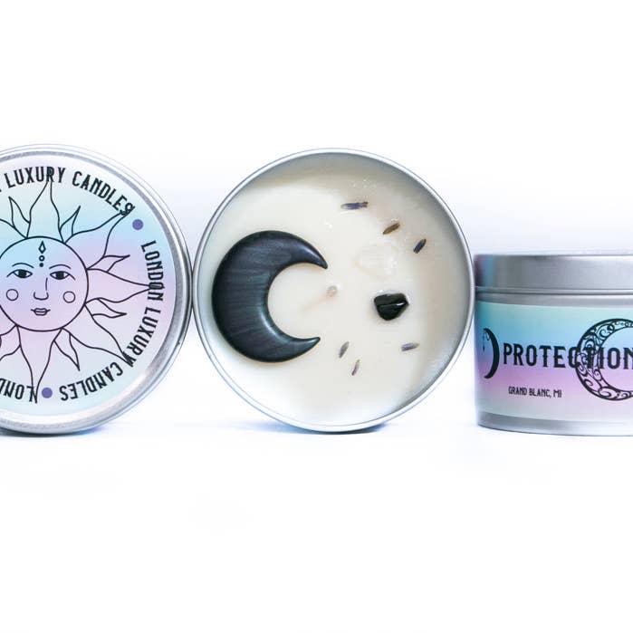 Crystal Candle PROTECTION Intention Metaphysical Candle SOY for wholesale by London Luxury Candles