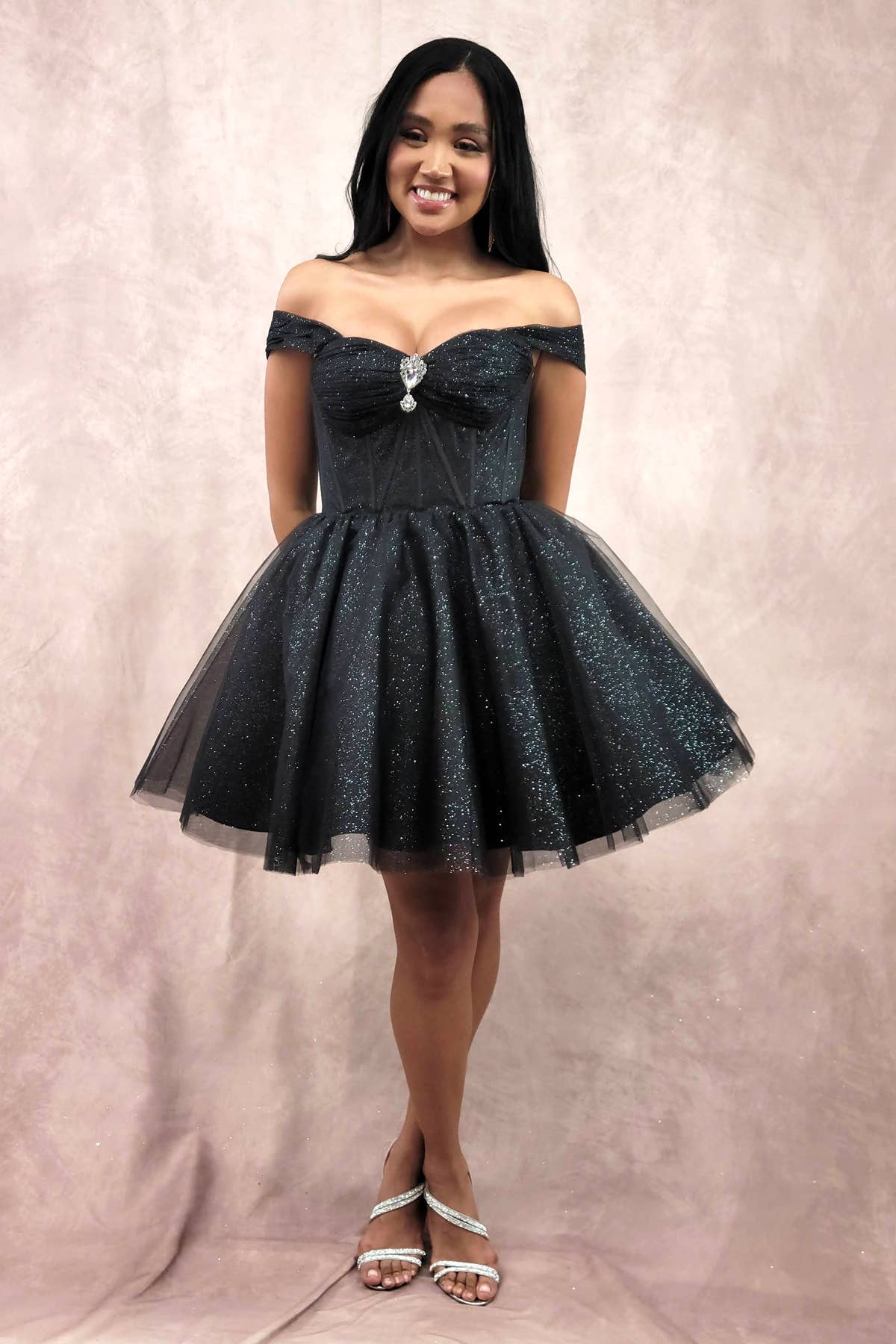 Chicas - Wholesale Dress - Women's - Short Off The Shoulder Tulle Dress With Brooch12