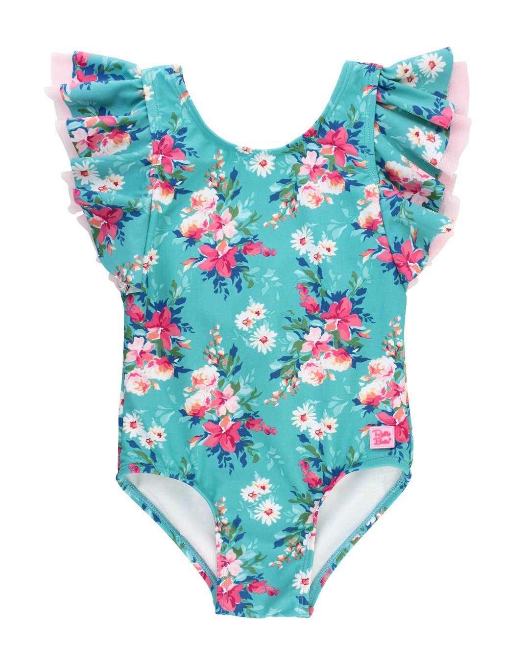 bleu Maillot de bain une pièce à manches papillon fleuries pour filles en vente sur Faire0
