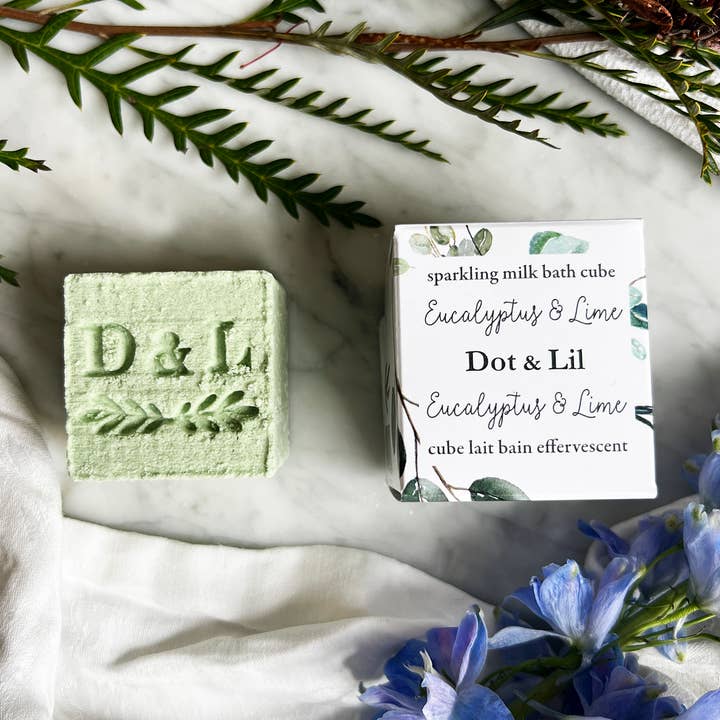Eucalyptus & Lime Sparkling Milk Bath Cube for wholesale by Dot & Lil