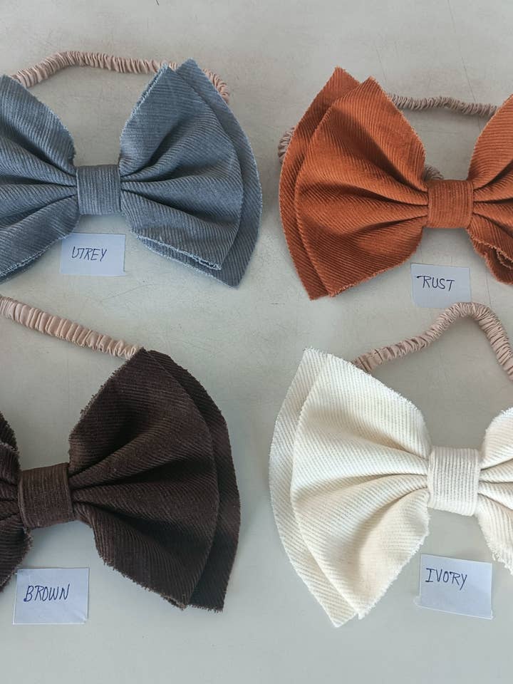 Corduroy Solid Color Bow Head Band Set 4Pcs for wholesale by Yo Baby