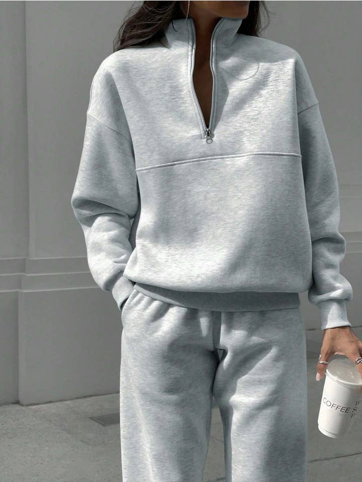 Rosa Clothing - Wholesale Lounge Set - Women's - Casual Zip-Lapel Sweatshirt And Trousers Two-Piece Set6